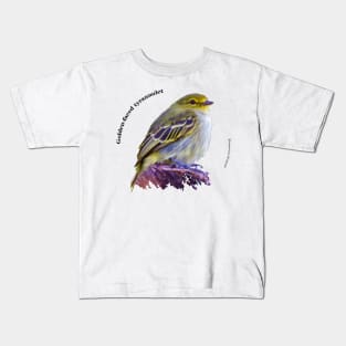 Golden-faced tyrannulet tropical bird pin black text Kids T-Shirt